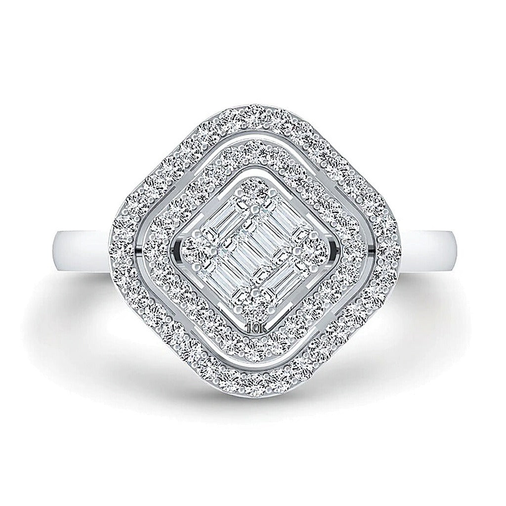 0.33 ct. Gesamtgewicht Fashion-Ring mit Diamanten in Princess-, rundem und Baguette-Schliff in 10K Weißgold