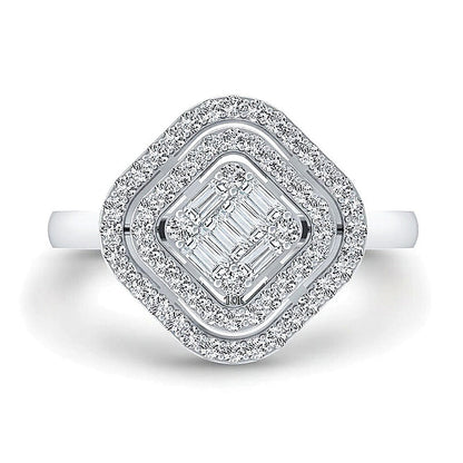 0.33 ct. Gesamtgewicht Fashion-Ring mit Diamanten in Princess-, rundem und Baguette-Schliff in 10K Weißgold