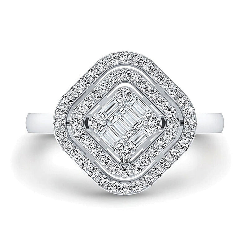 0.33 ct. Gesamtgewicht Fashion-Ring mit Diamanten in Princess-, rundem und Baguette-Schliff in 10K Weißgold