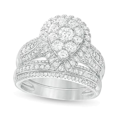 Braut-Set mit Diamanten in Tropfen- und Rundschliff, mehrreihig, 1.5 ct. Gesamtgewicht, aus 10K Weißgold
