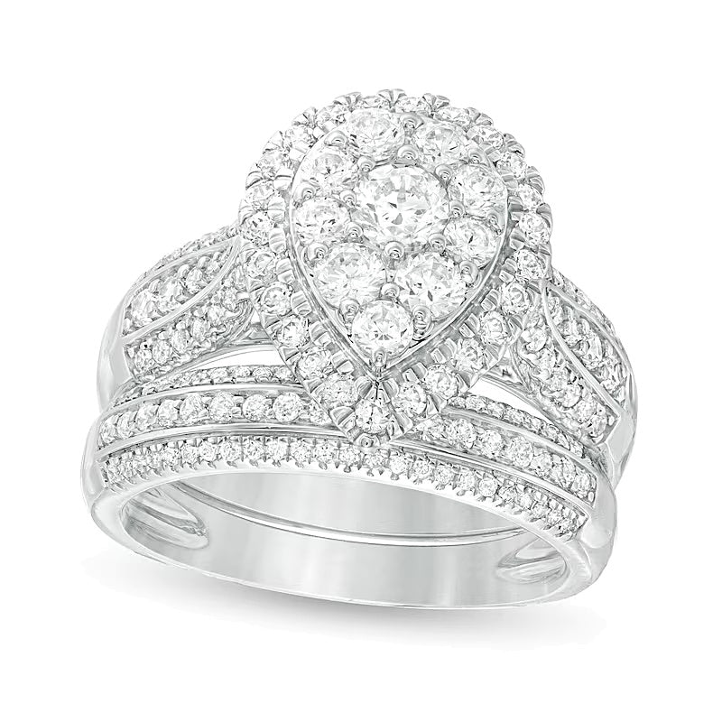 Braut-Set mit Diamanten in Tropfen- und Rundschliff, mehrreihig, 1.5 ct. Gesamtgewicht, aus 10K Weißgold