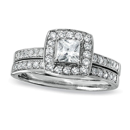 0.75 ct. Gesamtgewicht Braut-Set mit Diamanten im Princess-Schliff in 14K Weißgold