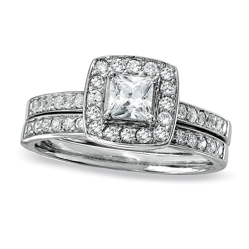 0.75 ct. Gesamtgewicht Braut-Set mit Diamanten im Princess-Schliff in 14K Weißgold