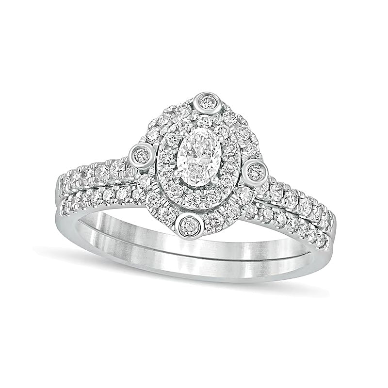0,63 ct. Gesamtgewicht Braut-Set mit Diamanten in Oval und rund aus 10K Weißgold