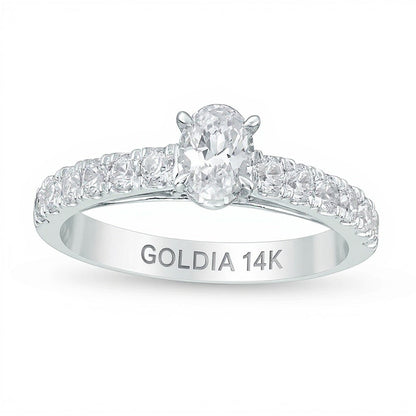 Verlobungsring 1.0 ct. Gesamtgewicht mit ovalem Diamant in 14K Weißgold (I/I2)