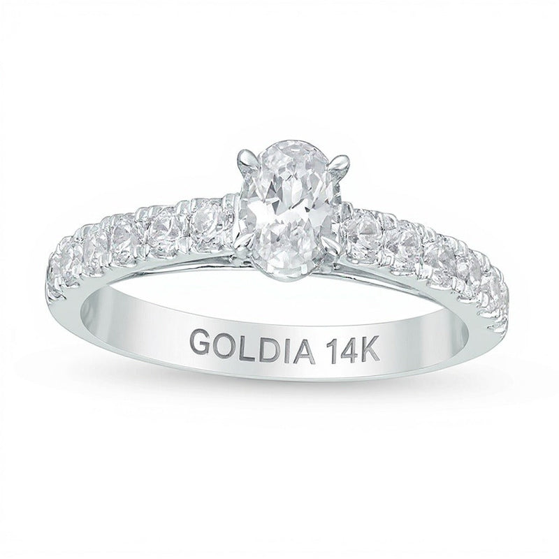 Verlobungsring 1.0 ct. Gesamtgewicht mit ovalem Diamant in 14K Weißgold (I/I2)