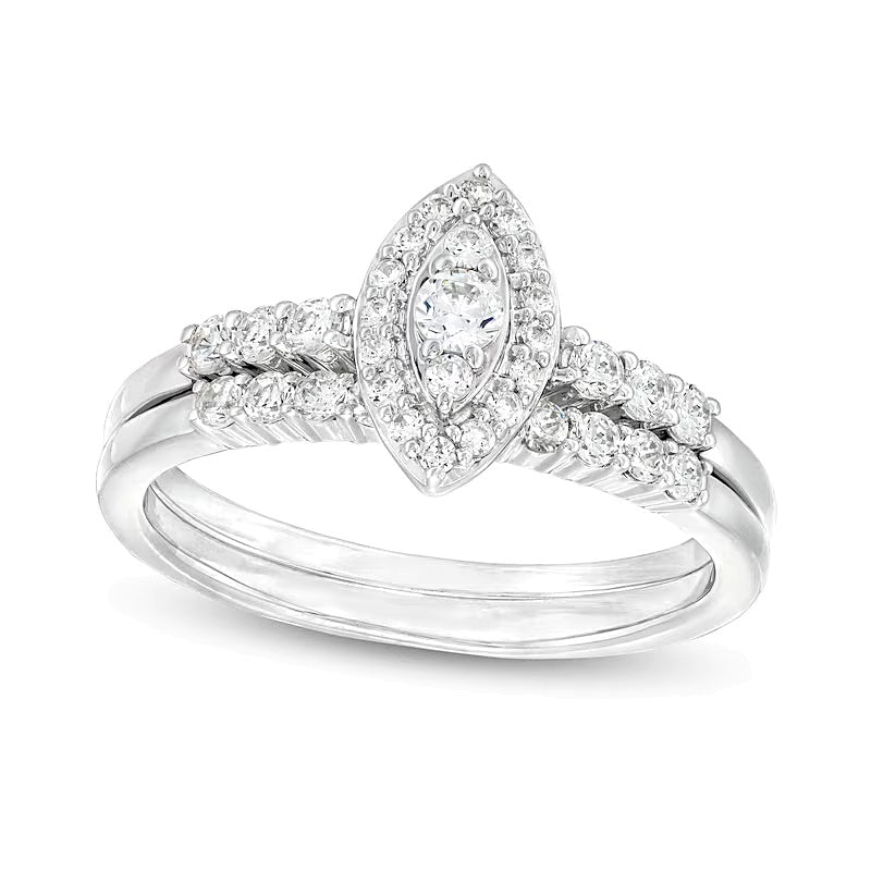 0.5 ct. Gesamtgewicht Braut-Set mit Diamanten in Marquise und rund in 10K Weißgold