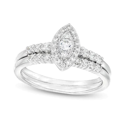 0.5 ct. Gesamtgewicht Braut-Set mit Diamanten in Marquise und rund in 10K Weißgold