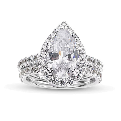 Braut-Set mit tropfenförmigen Labordiamanten 4,5 ct. Gesamtgewicht in 14K Weißgold (I/SI2)