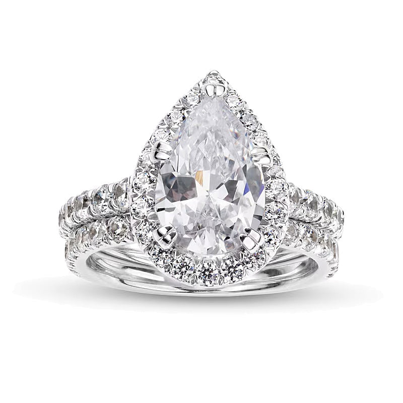 Braut-Set mit tropfenförmigen Labordiamanten 4,5 ct. Gesamtgewicht in 14K Weißgold (I/SI2)