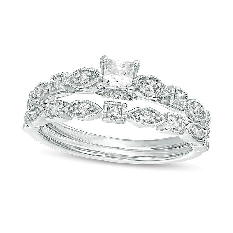 Braut-Set mit Diamanten im Princess- und Rundschliff 0,38 ct. Gesamtgewicht in 14K Weißgold