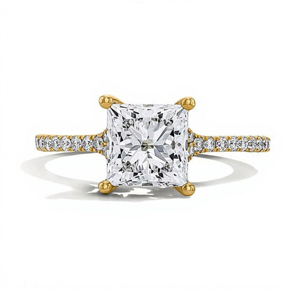 2.25 ct. Gesamtgewicht Solitär mit seitlichem Besatz Verlobungsring mit Labordiamant im Princess-Schliff in 14K Gelbgold (F/VS2)