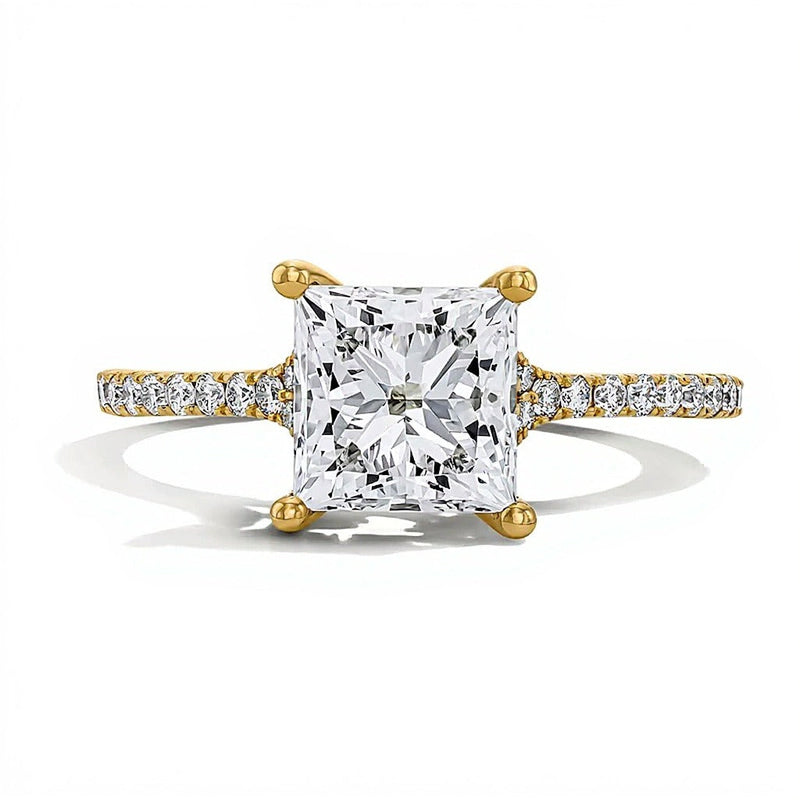 2.25 ct. Gesamtgewicht Solitär mit seitlichem Besatz Verlobungsring mit Labordiamant im Princess-Schliff in 14K Gelbgold (F/VS2)