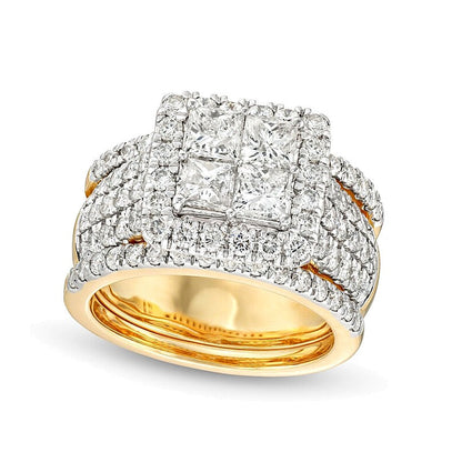Braut-Set mit Diamanten im Princess- und Rundschliff, 3.0 ct. Gesamtgewicht, in 14K Gelbgold