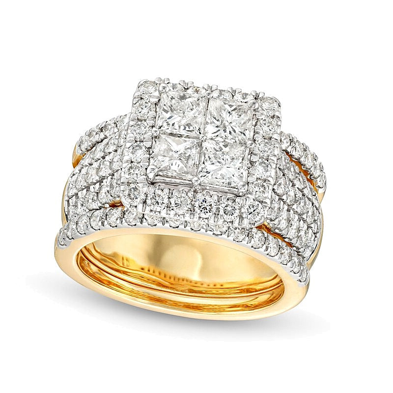 Braut-Set mit Diamanten im Princess- und Rundschliff, 3.0 ct. Gesamtgewicht, in 14K Gelbgold