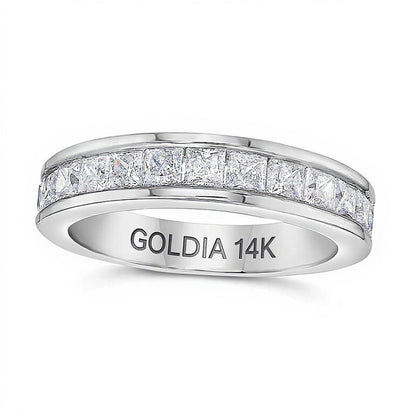1.5 CT. Gesamtgewicht Ehering mit Diamanten im Princess-Schliff in 14K Weißgold (I/SI2)