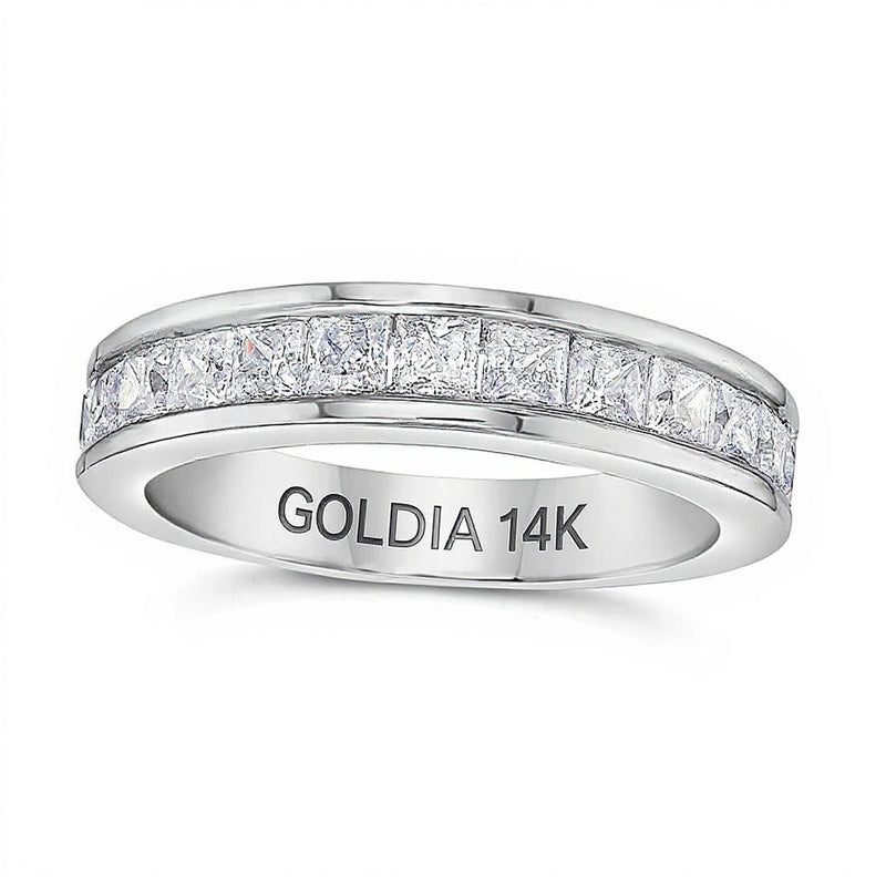 1.5 CT. Gesamtgewicht Ehering mit Diamanten im Princess-Schliff in 14K Weißgold (I/SI2)