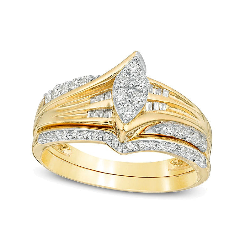 0,5 ct. Gesamtgewicht Marquise Komposit Diamant Bypass Brautset in 10K Gelbgold
