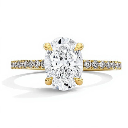 2.5 CT. Gesamtgewicht Solitär mit seitlichem Besatz Verlobungsring mit ovalem Labordiamant in 18K Gelbgold (D/IF)