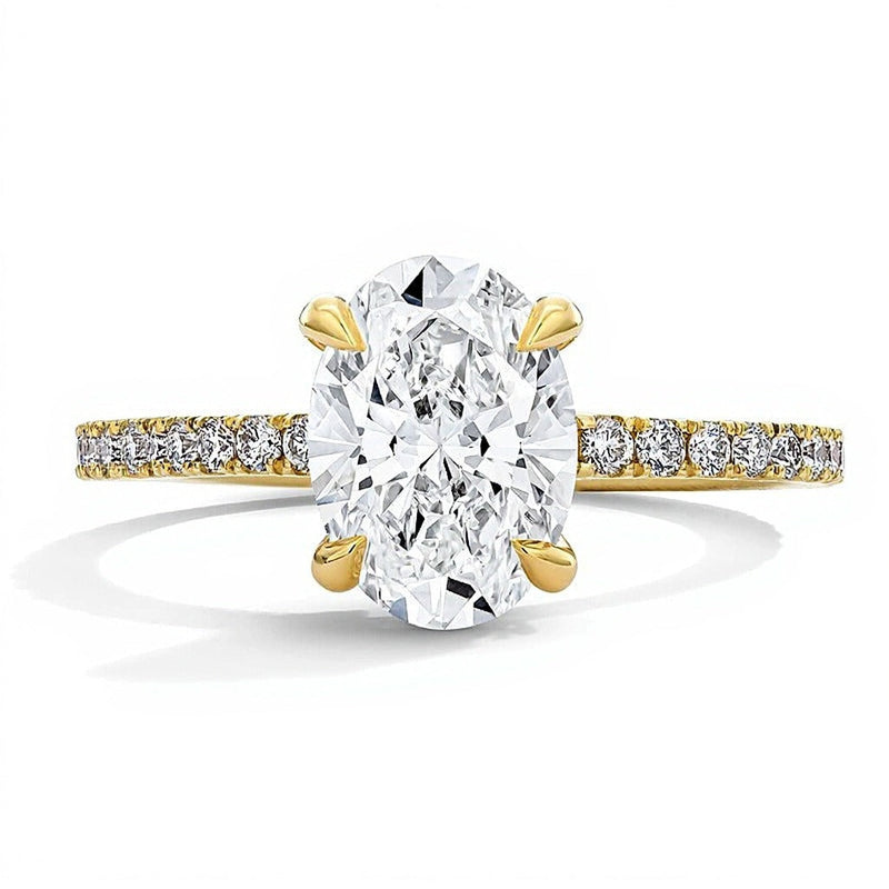 2.5 CT. Gesamtgewicht Solitär mit seitlichem Besatz Verlobungsring mit ovalem Labordiamant in 18K Gelbgold (D/IF)