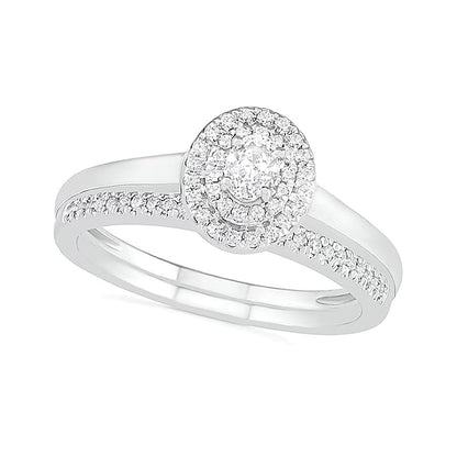 0.38 ct. Gesamtgewicht Braut-Set mit Diamanten im Oval- und Rundschliff in 10K Weißgold