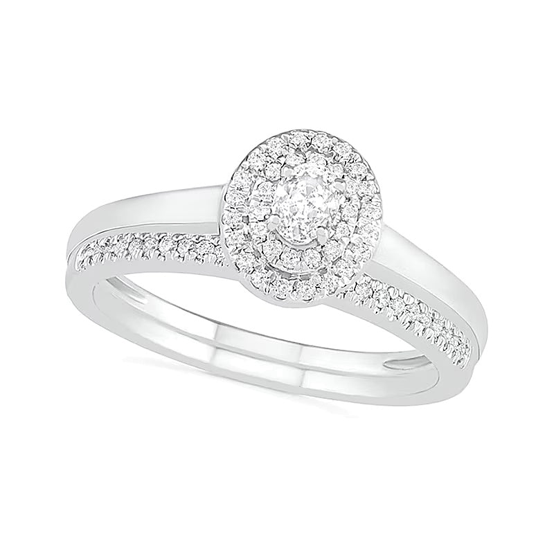 0.38 ct. Gesamtgewicht Braut-Set mit Diamanten im Oval- und Rundschliff in 10K Weißgold