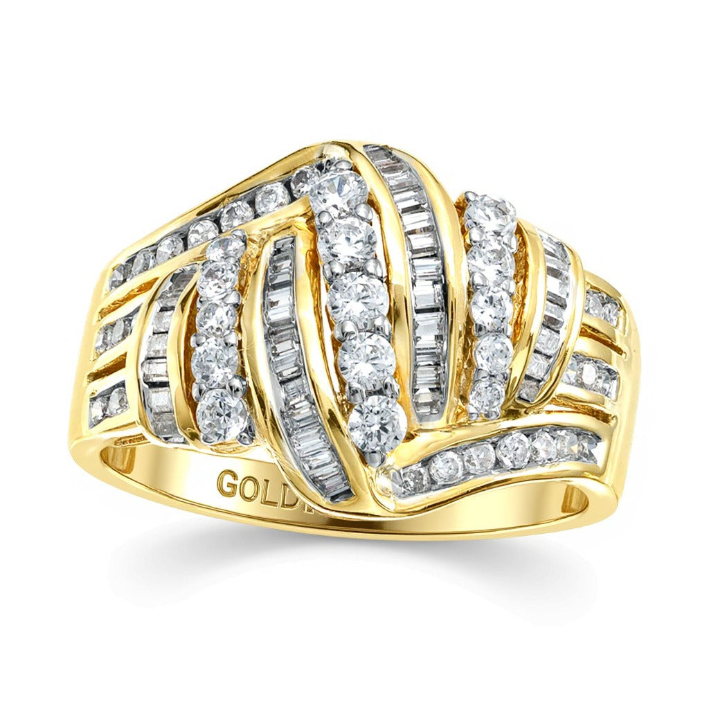0,75 ct. Gesamtgewicht Diamant Fashion-Ring in 10K Gelbgold