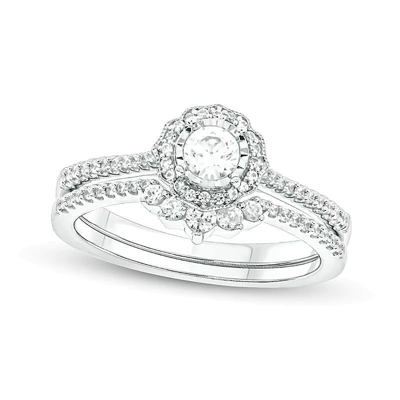 0,5 ct. Gesamtgewicht Diamant Brautset im Vintage-Blütenstil mit Rahmen in 10K Weißgold (I/I2)