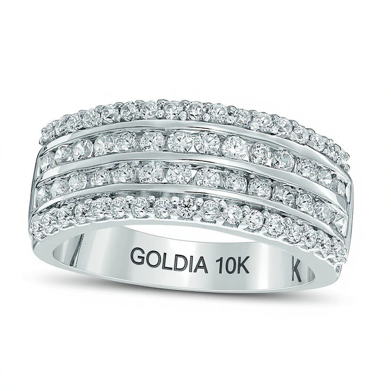 Memoire-Ring mit Diamanten 1.0 ct. Gesamtgewicht, vierreihig, in 10K Weißgold