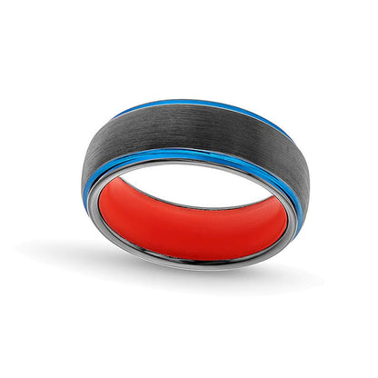 8,0mm Ehering mit gestufter Kante und Multi-Finish in zweifarbigem Wolfram und orangefarbenem Silikon – Größe 10