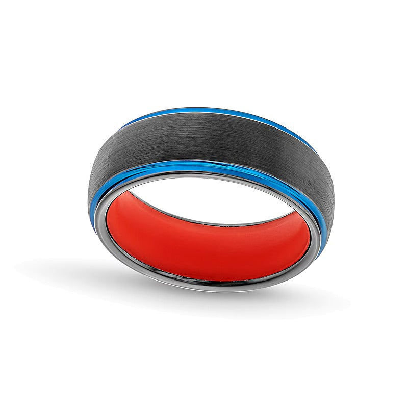 8,0mm Ehering mit gestufter Kante und Multi-Finish in zweifarbigem Wolfram und orangefarbenem Silikon – Größe 10