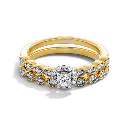 0.33 ct. Gesamtgewicht Diamant Braut-Set im Vintage-Stil mit Rahmen in 14K Gelbgold