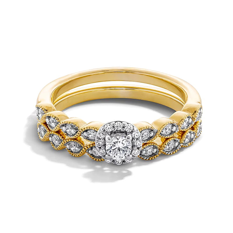 0.33 ct. Gesamtgewicht Diamant Braut-Set im Vintage-Stil mit Rahmen in 14K Gelbgold