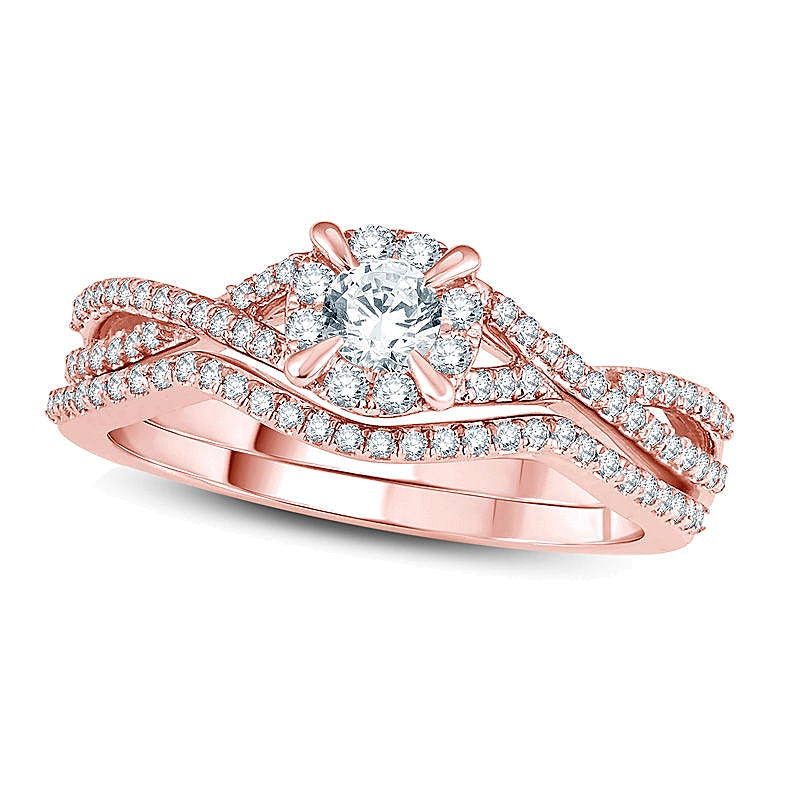 0,5 ct. Gesamtgewicht Diamant Brautset mit Twist-Fassung in 14K Roségold