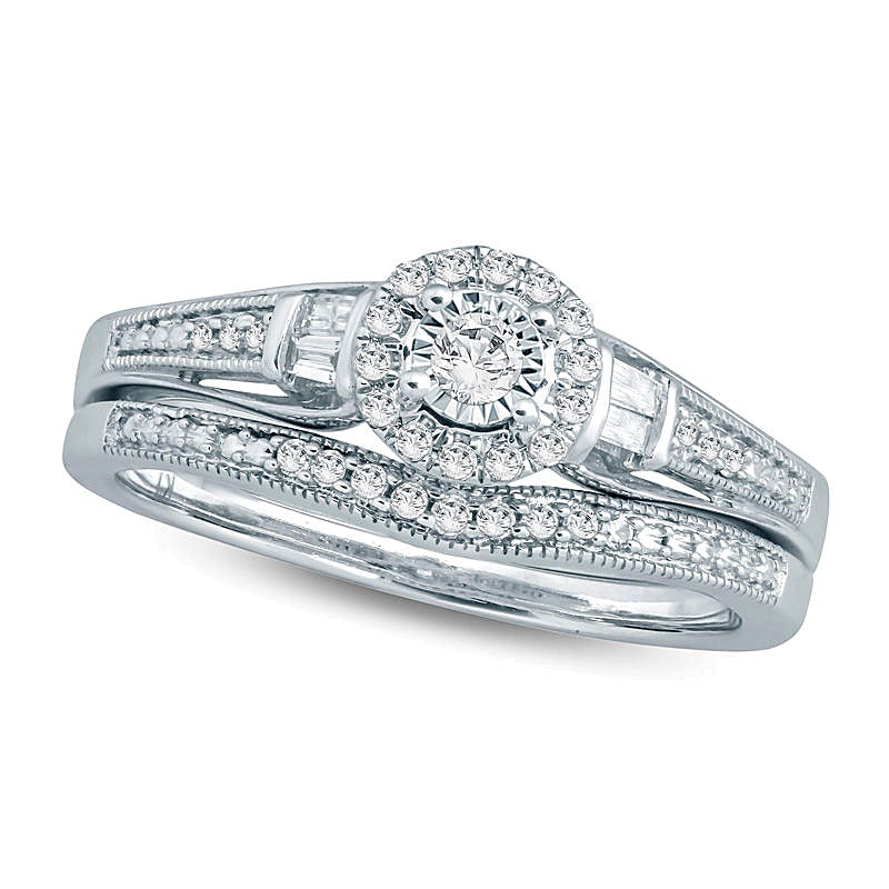0,25 ct. Gesamtgewicht Diamant Brautset im Vintage-Stil mit Rahmen in 10K Weißgold