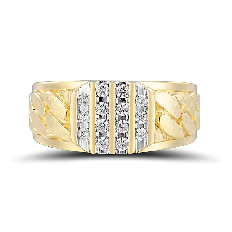 0.33 ct. Gesamtgewicht Diamant mehrreihiger Fashion-Ring mit Komfortschliff in 10K Gelbgold