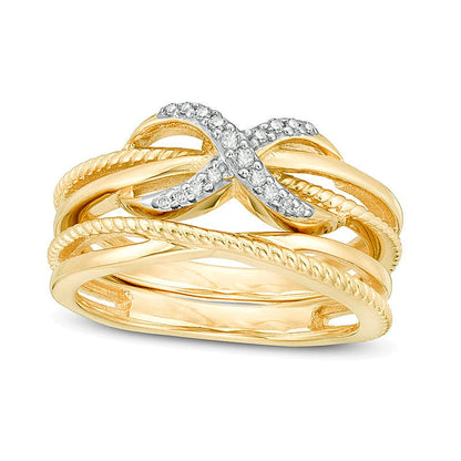 0.1 ct. Gesamtgewicht Diamant Infinity Crossover zweiteiliges stapelbares Ring-Set aus 14K Weißgold für Damen