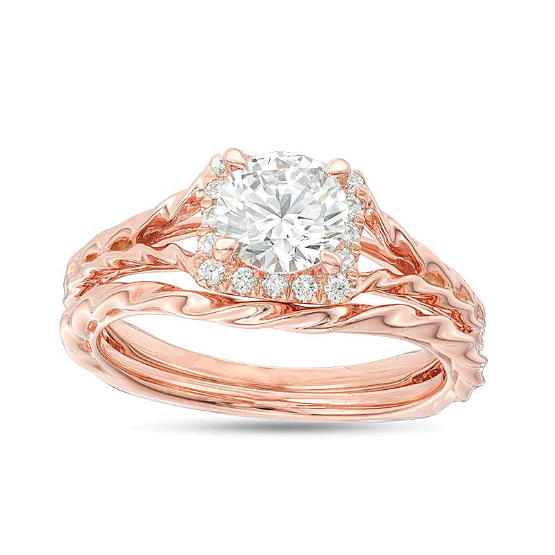 1,17 ct. Gesamtgewicht Diamant Brautset mit quadratischem Rahmen und Twist-Rope-Design in 14K Roségold