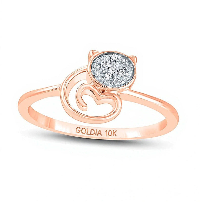 Katzen-Herz-Ring mit Diamant-Besatz in 10K Roségold