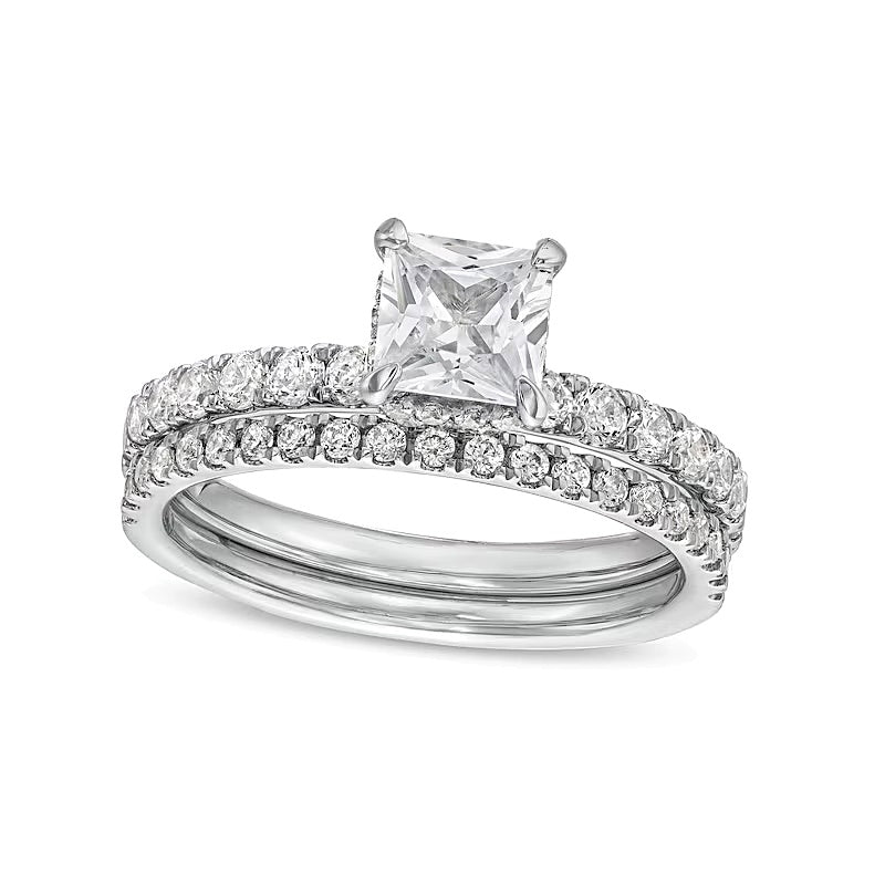 1,75 ct. Gesamtgewicht Braut-Set mit Princess-Labordiamanten in 14K Weißgold (F/SI2)