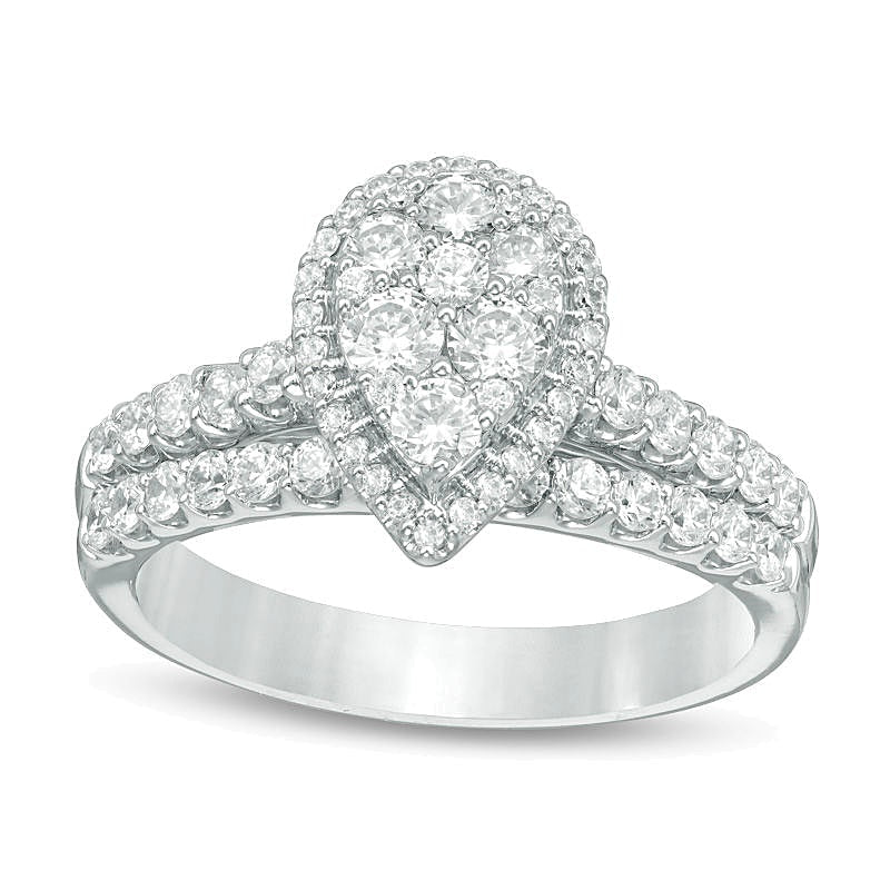 Braut-Set mit weißen Diamanten im runden und Tropfen-Schliff 1.0 ct. Gesamtgewicht in 14K Weißgold