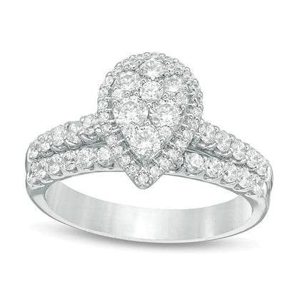 Braut-Set mit weißen Diamanten im runden und Tropfen-Schliff 1.0 ct. Gesamtgewicht in 14K Weißgold