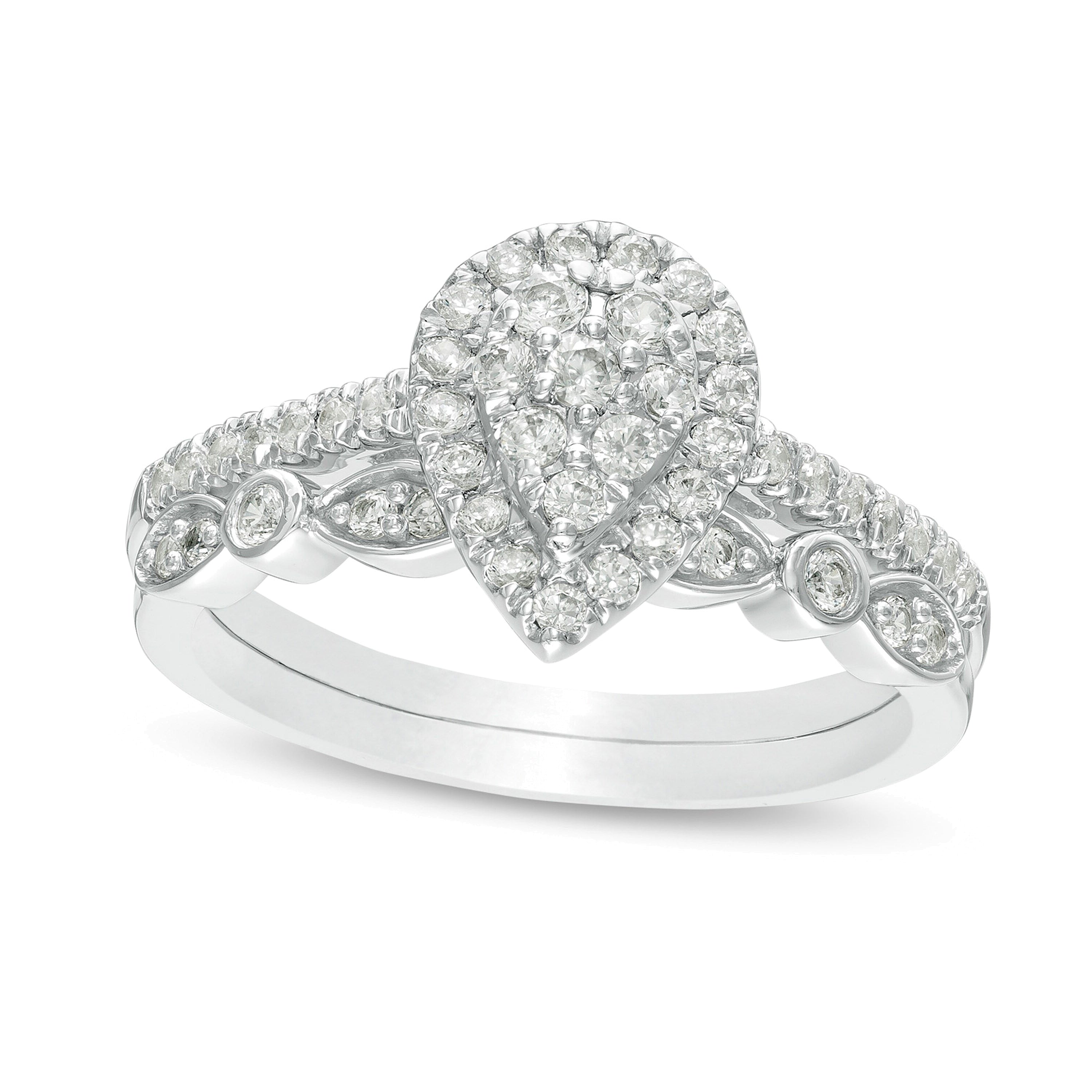 0.5 ct. Gesamtgewicht Komposit tropfenförmiger Diamant Art-déco-Brautset in 10K Weißgold