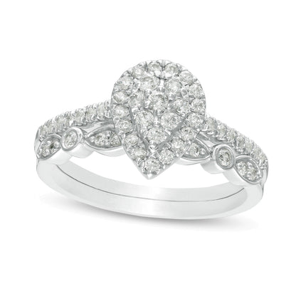 0.5 ct. Gesamtgewicht Komposit tropfenförmiger Diamant Art-déco-Brautset in 10K Weißgold