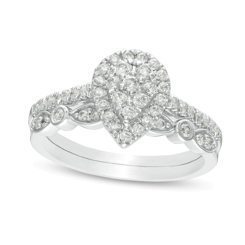 0.5 ct. Gesamtgewicht Komposit tropfenförmiger Diamant Art-déco-Brautset in 10K Weißgold