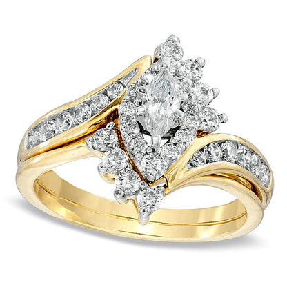 1.0 ct. Gesamtgewicht Marquise Diamant Bypass Brautset in 14K Gelbgold