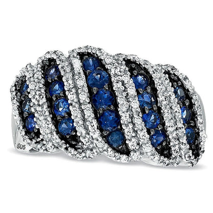 Blauer Saphir und Diamant-Ring 0,33 ct. Gesamtgewicht in rhodiniertem Sterlingsilber