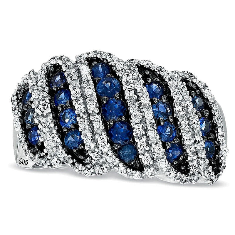 Blauer Saphir und Diamant-Ring 0,33 ct. Gesamtgewicht in rhodiniertem Sterlingsilber