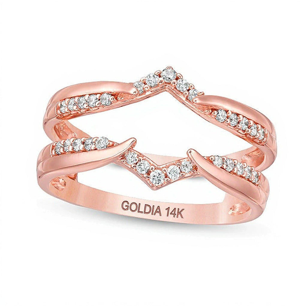 0.2 CT. Gesamtgewicht Diamant Chevron Ring Solitär-Enhancer in 14K Roségold