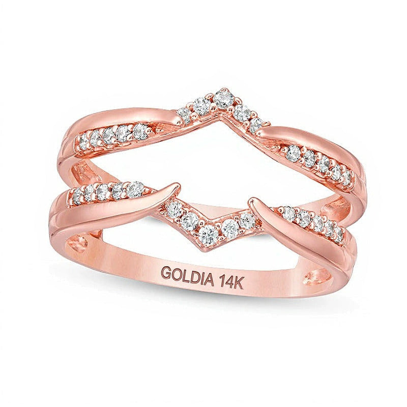 0.2 CT. Gesamtgewicht Diamant Chevron Ring Solitär-Enhancer in 14K Roségold